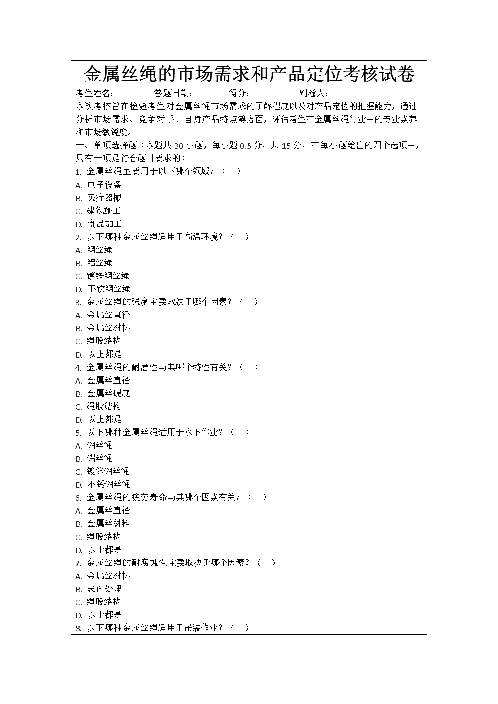 金属丝绳的市场需求和产品定位考核试卷.docx